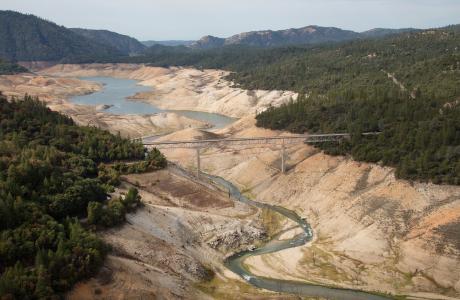 Lake Oroville shows the effects of drought in 2014.