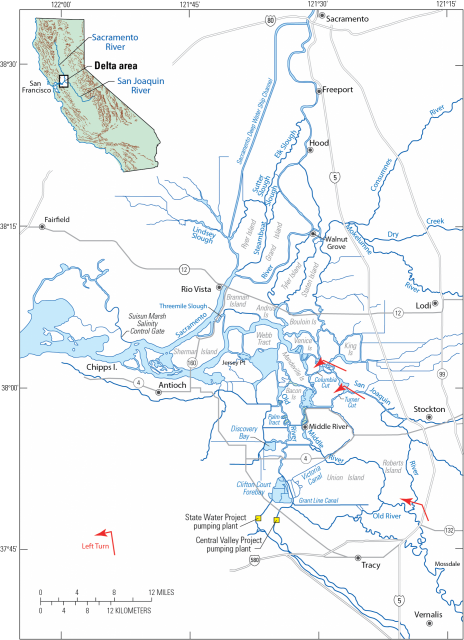  U.S. Geological Survey map showing the Sacramento-San Joaquin Delta and the rivers that feed it.
