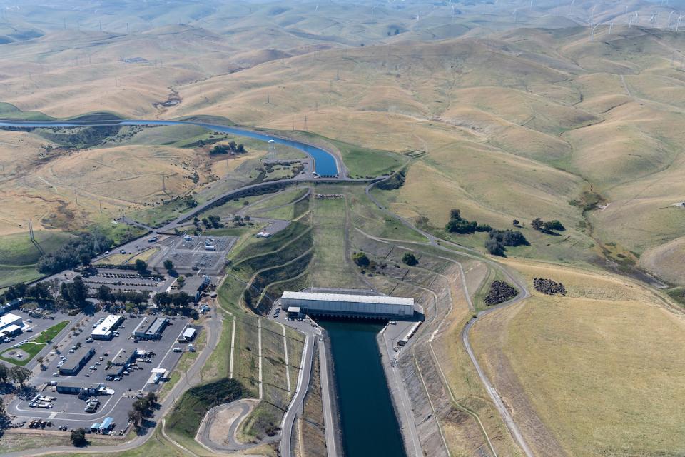 Image shows the Harvey O. Banks Pumping Plant, a key facility of the State Water Project.