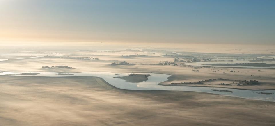 Image shows fog shrouding the Sacramento-San Joaquin Delta.
