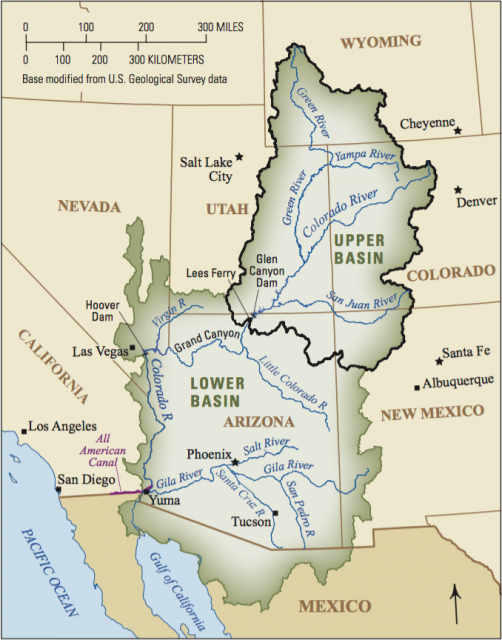 The Colorado River winds 1,450 miles from mountaintop to sea in a basin that includes seven American states and two Mexican states.