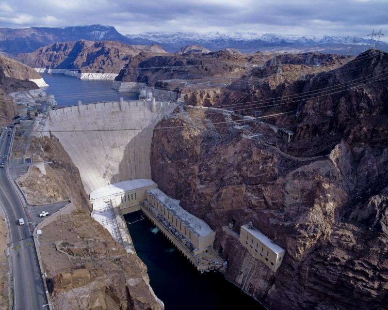 Image shows Hoover Dam and Lake Mead, just outside Las Vegas