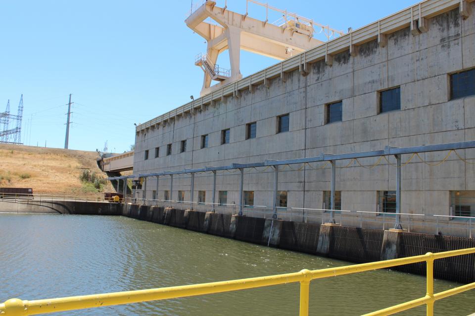 Image shows the Jones Pumping Plant, part of the federal Central Valley Project.