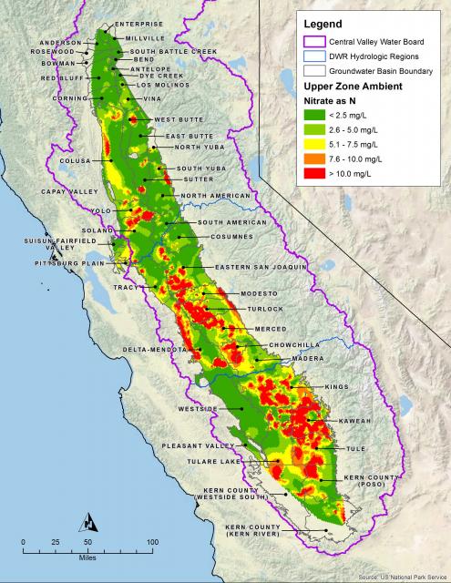 A map showing nitrate concentrations in groundwater.