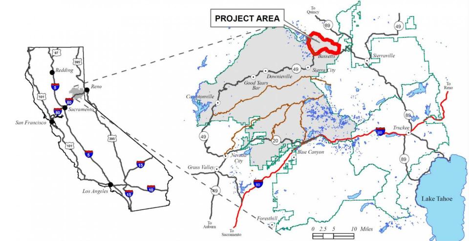 The North Yuba River watershed project is in  where tree thinning, prescribed burning and meadow restoration work will be performed on up to 15,000 acres. 