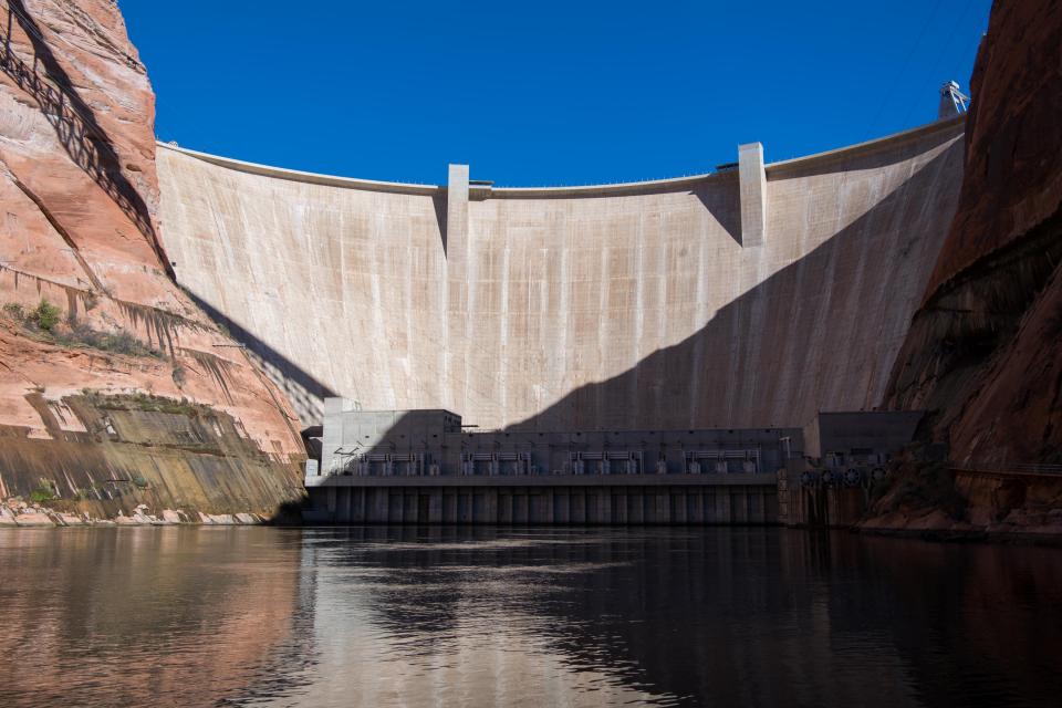 Downstream view of Glen Canyon Dam, at the southern end of the Upper Colorado River Basin.