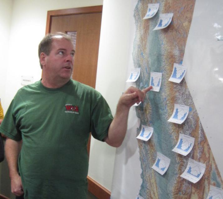 Brian Brown, California Project WET Coordinator,  summarizes California climograph data during a DWR-Project WET climate workshop in Kings County in 2019.