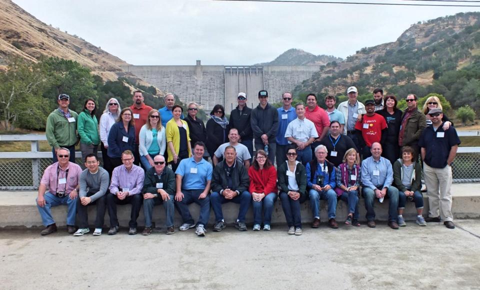 In front of Pine Flat Dam, a stop on the Central Valley Tour.