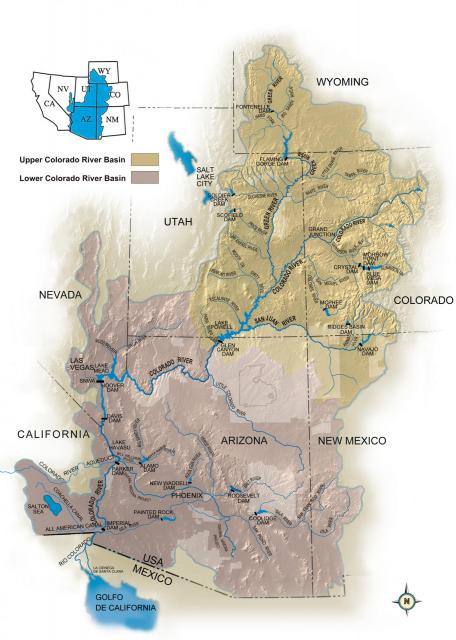 Map of the Upper and Lower Basin Regions of the Colorado River Basin.