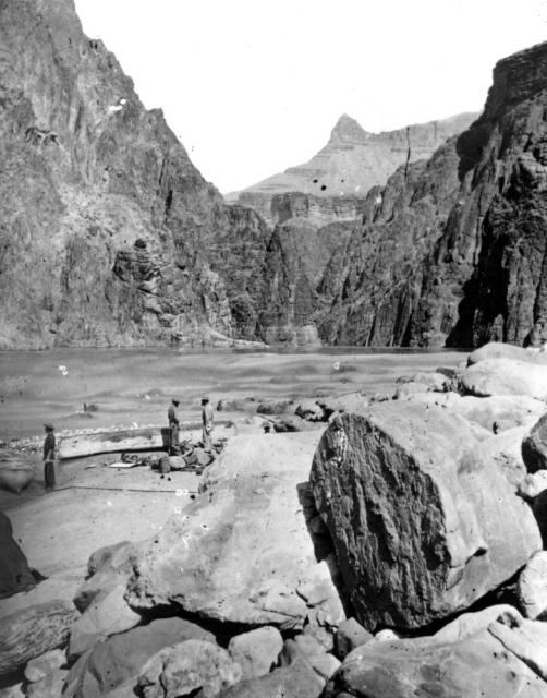 "Repairing boats in the first Granite Gorge," from Powell's second expedition down the Colorado River.