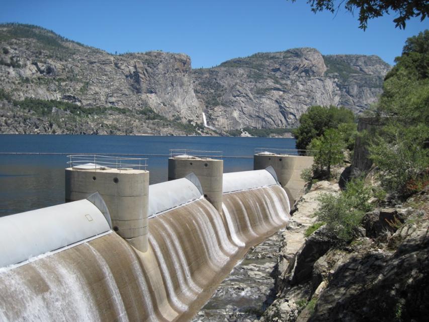 O'Shaughnessy Dam is a 430-foot high concrete arch-gravity dam at the lower end of Hetch Hetchy Valley.