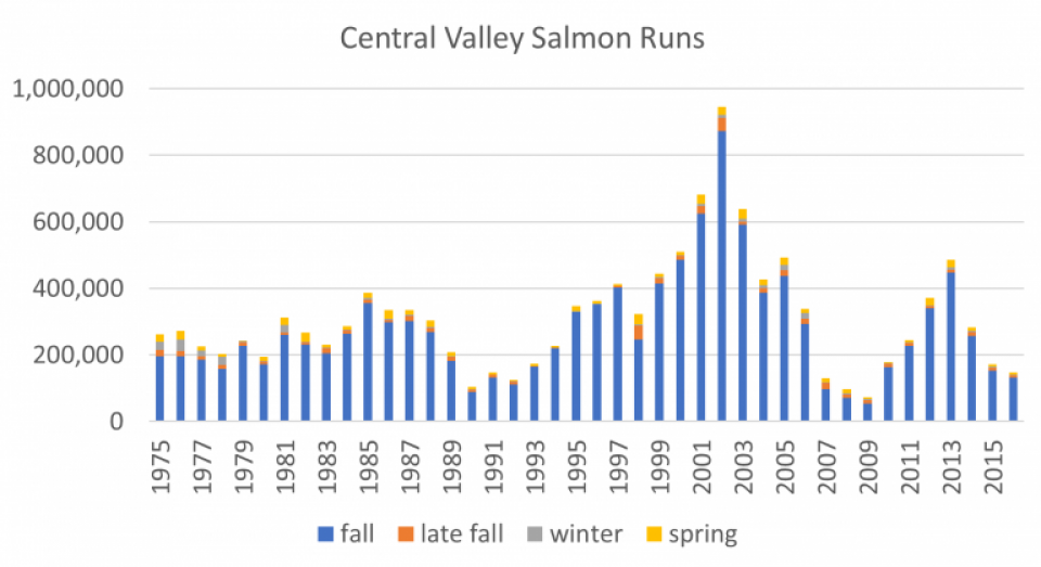 Salmon chart reflecting populations by runs.