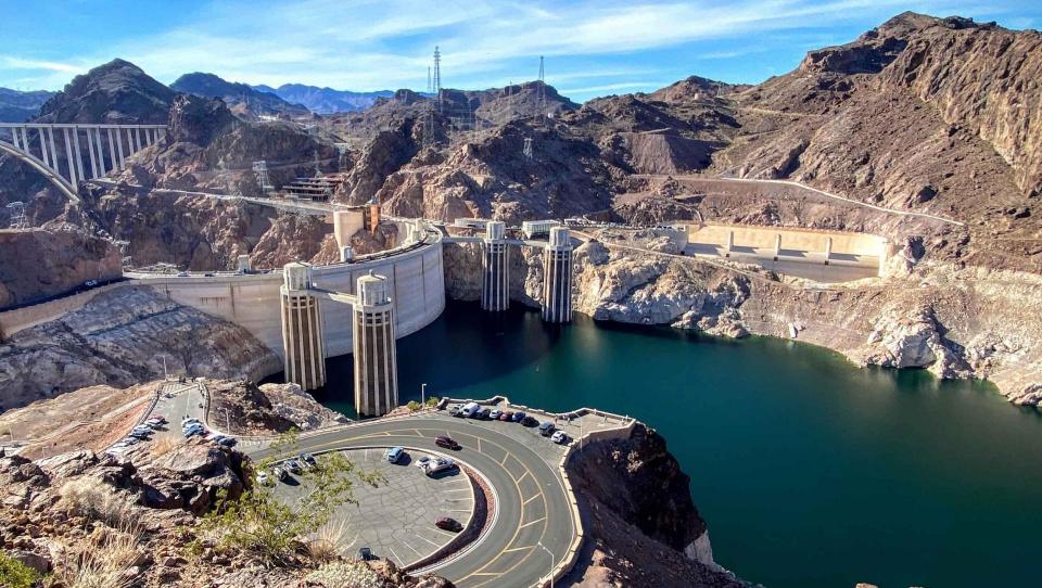 Aerial view of Hoover Dam and Lake Mead