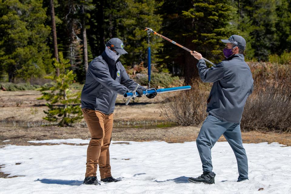 California Department of Water Resources snow survey in the Sierra Nevada. 