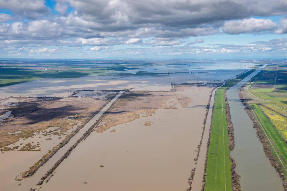 Flood waters in the Yolo Bypass near Sacramento, Calif. 