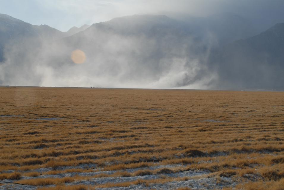 Dust storms at the dry Owens Lake have been reduced under a re-watering program.