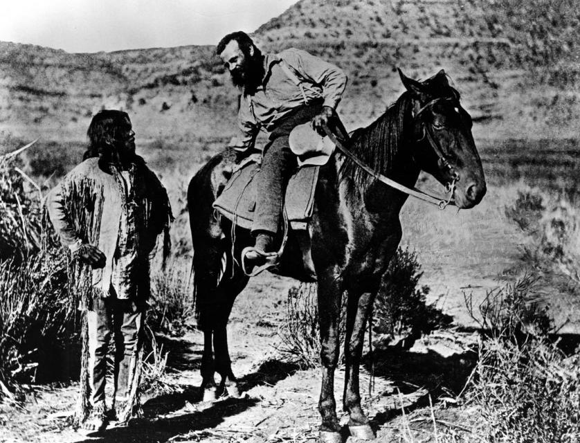 Powell talks with a member of the Paiute Indian tribe.