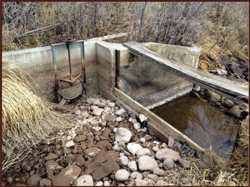 Dilapidated irrigation canal on Ute Indian Tribe farm land in Utah