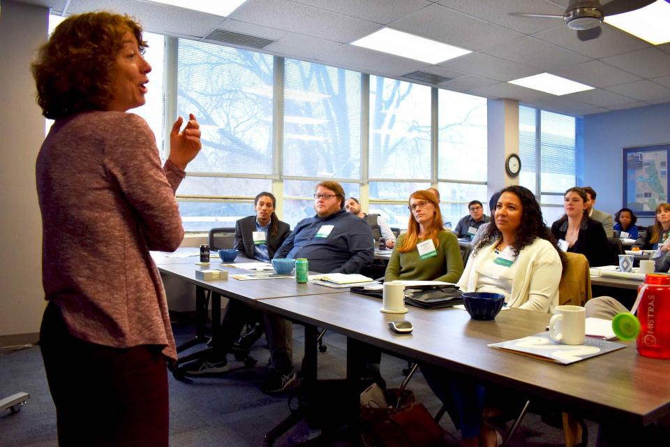 Vogel answers questions from members of the Water Leaders class. 