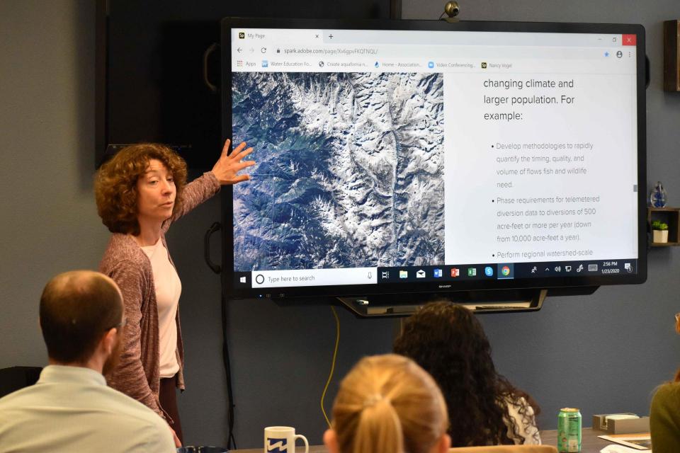 Nancy Vogel, director of the Governor’s Water Portfolio Program, highlights key points in the draft Water Resilience Portfolio last month for the Water Education Foundation's 2020 Water Leaders class. 