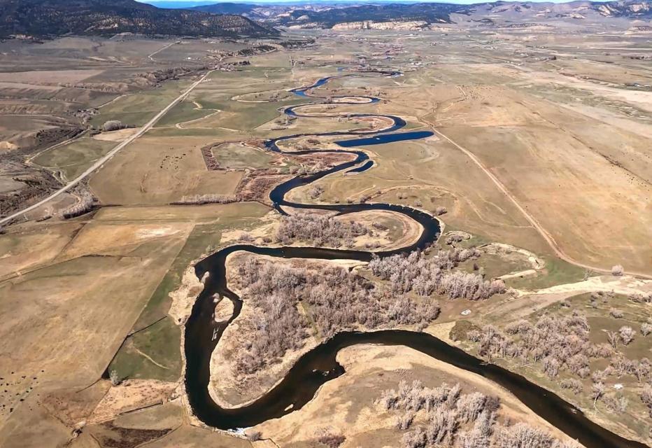 Aerial view of the White River as it twists through northwest Colorado and northeast Utah before meeting the Green River, the chief tributary of the Colorado River. 
