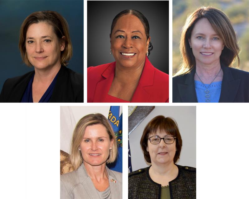 Women named in the last year to water leadership roles (clockwise, from top left): Karla Nemeth, director, California Department of Water Resources; Gloria Gray,  chair, Metropolitan Water District of Southern California; Brenda Burman, Bureau of Reclamation Commissioner; Jayne Harkins,  commissioner, International Boundary and Water Commission, U.S. and Mexico; Amy Haas, executive director, Upper Colorado River Commission.