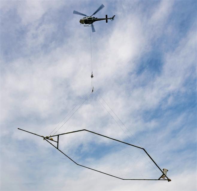 Helicopter towing an AEM loop