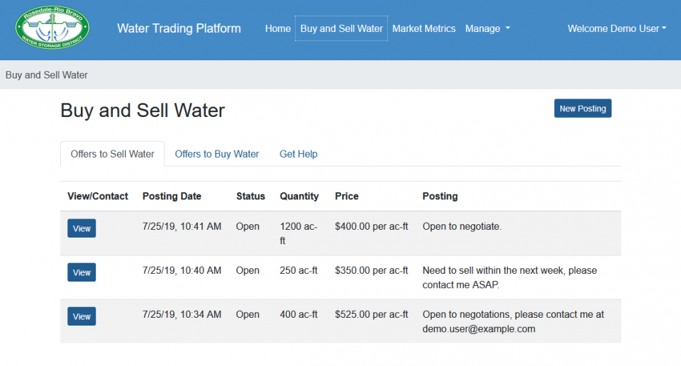 An example of a water-trading platform in Rosedale-Rio Bravo Water Storage District in Kern County. 