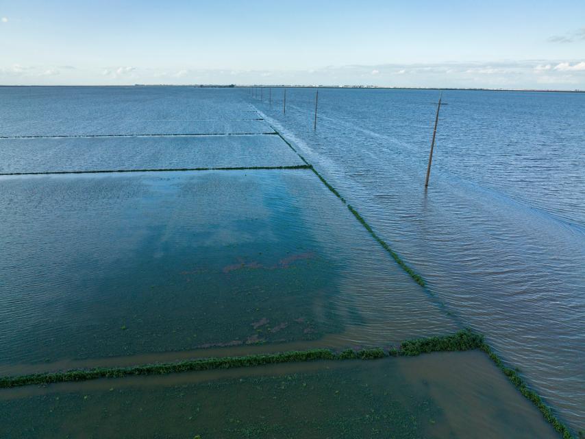 Image shows flooded crop fields in Tulare Lake Basin in 2023